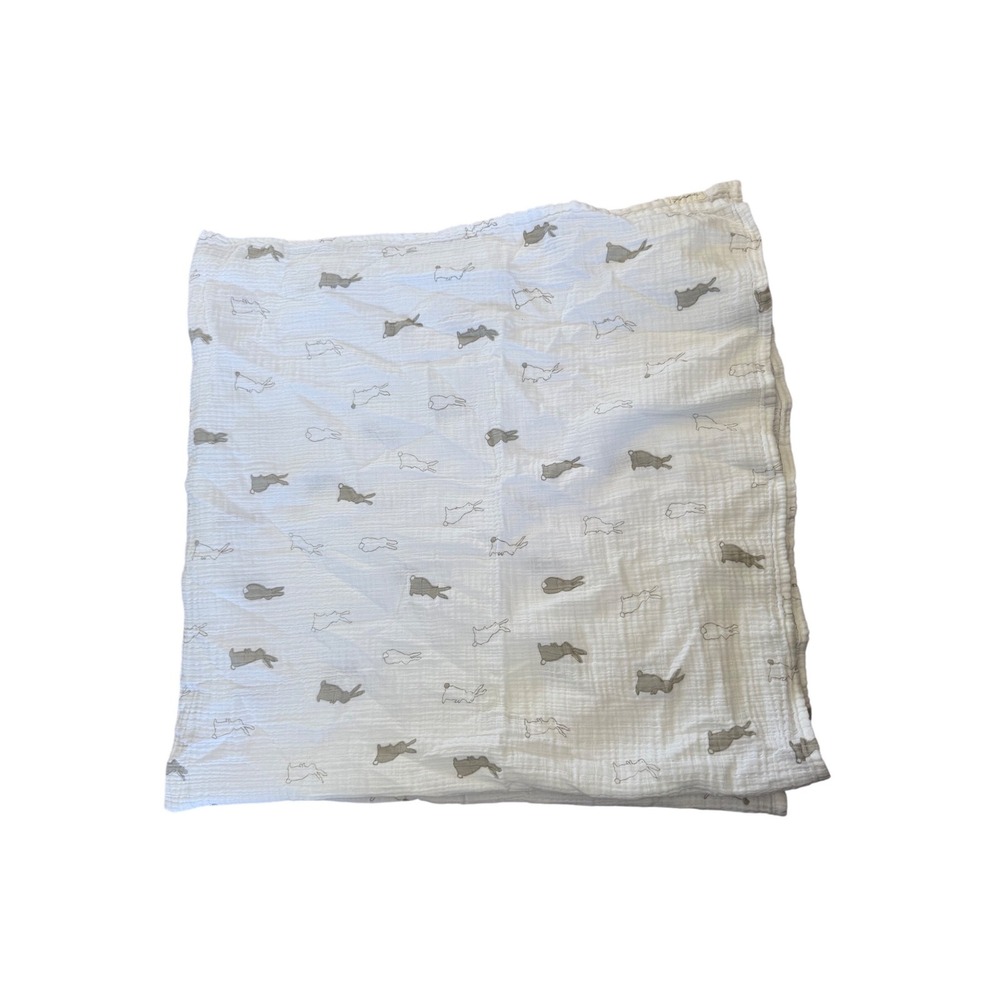 Pehr white and grey rabbit print muslin infant swaddle blanket Organic cotton